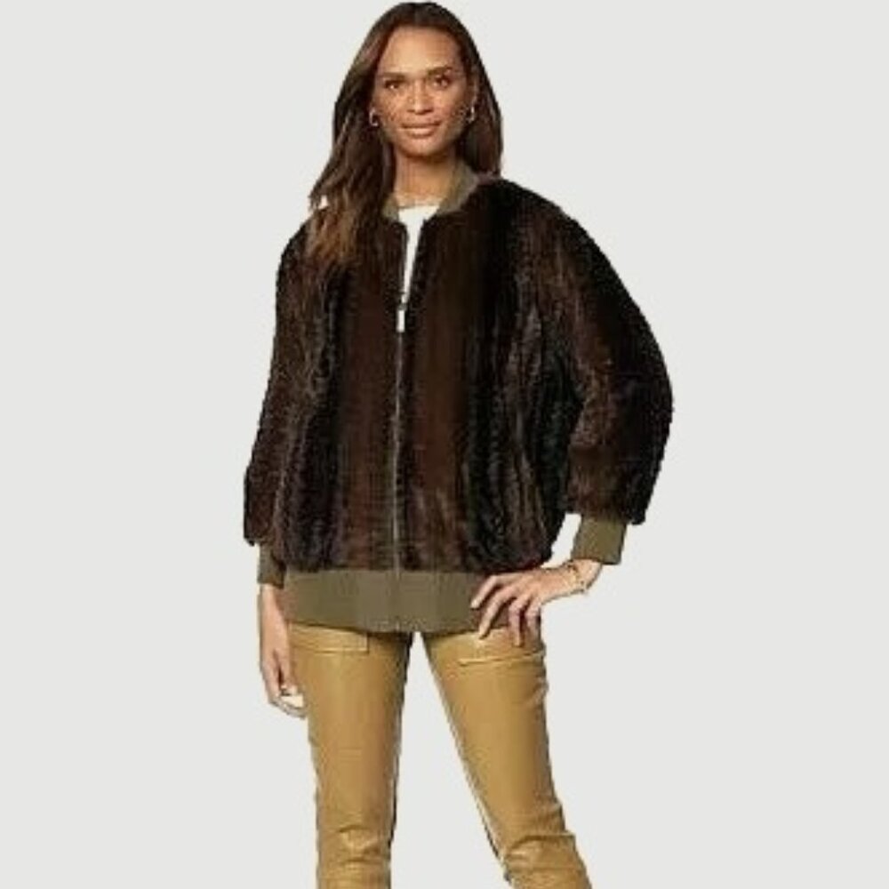 A by Adrienne Landau Khaki Reversible Faux Fur Hi-Tech Coat ( MEDIUM ) NWT $130 - Picture 2 of 3